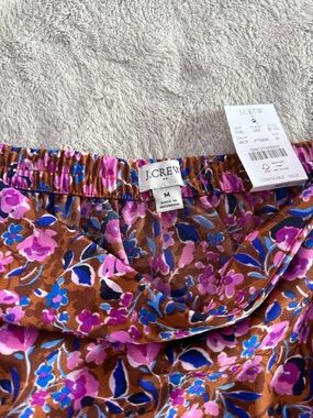 J. Crew Brown Floral Elastic Waist Skirt with Pink & Blue Blooms